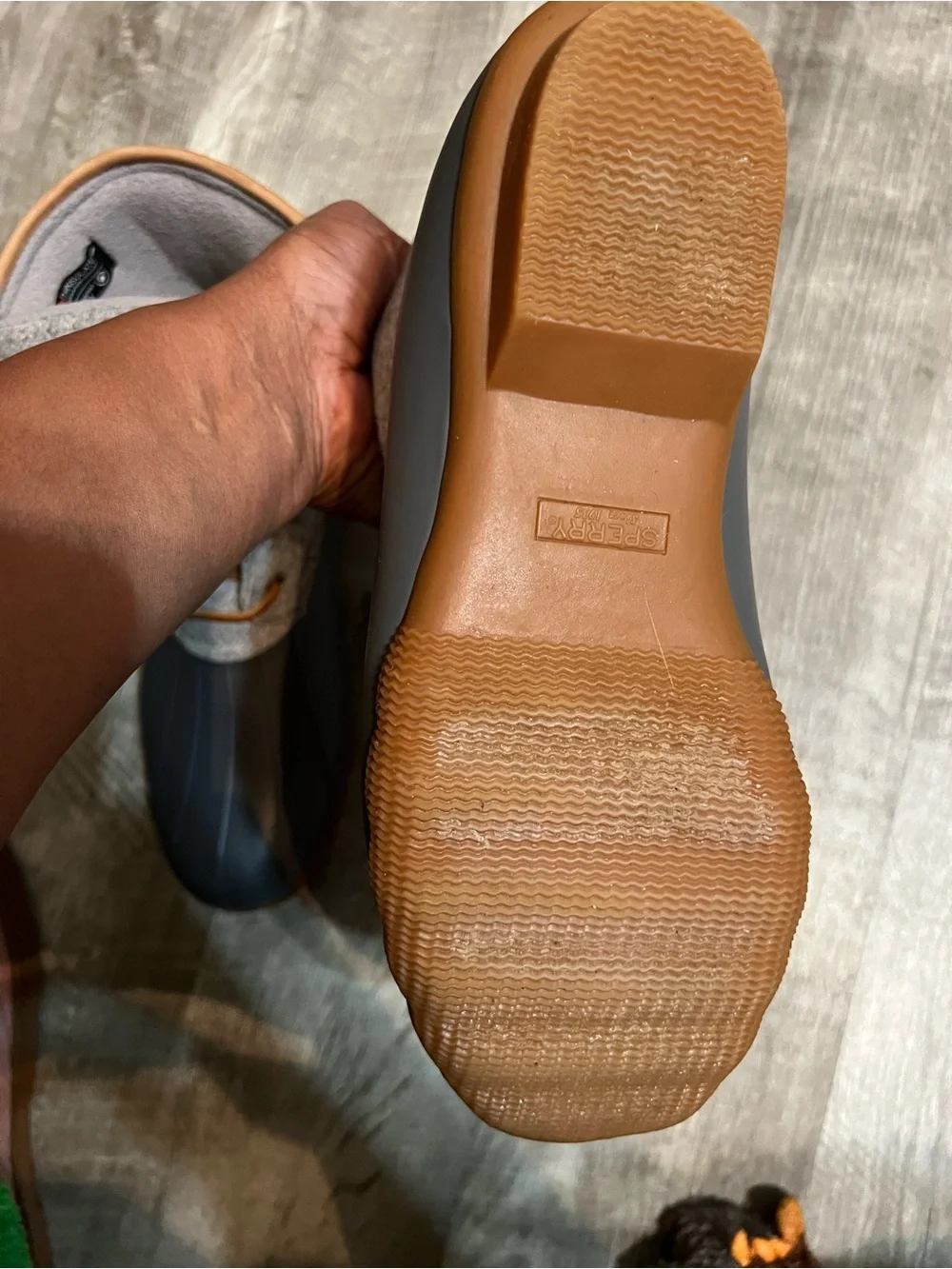 Sperry Gray and Brown Waterproof Wool-Trim Duck Boots